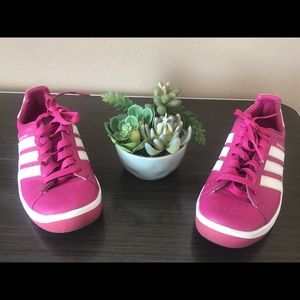 Hot Pink & White Leather Adidas Grand Prix Shoes!